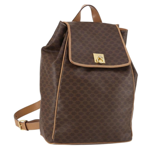 CELINE Macadam Canvas Backpack PVC Leather Brown Gold Auth ep10649