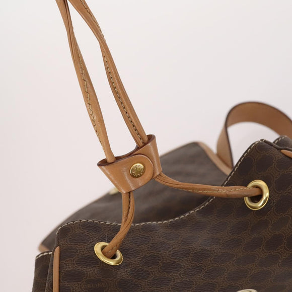 CELINE Macadam Canvas Backpack PVC Leather Brown Gold Auth ep10649