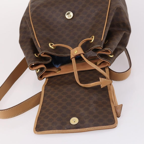CELINE Macadam Canvas Backpack PVC Leather Brown Gold Auth ep10649