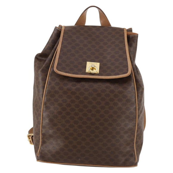 CELINE Macadam Canvas Backpack PVC Leather Brown Gold Auth ep10649
