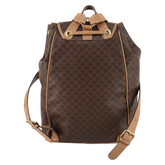 CELINE Macadam Canvas Backpack PVC Leather Brown Gold Auth ep10649