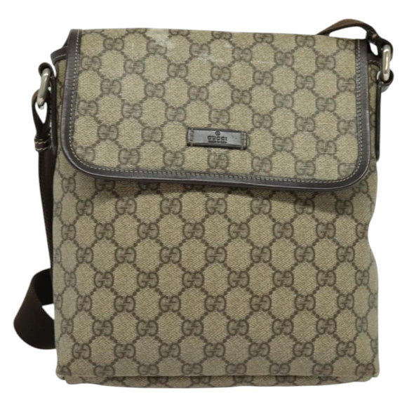 GUCCI GG Supreme Shoulder Bag PVC Beige Silver 223666 Auth ep10673