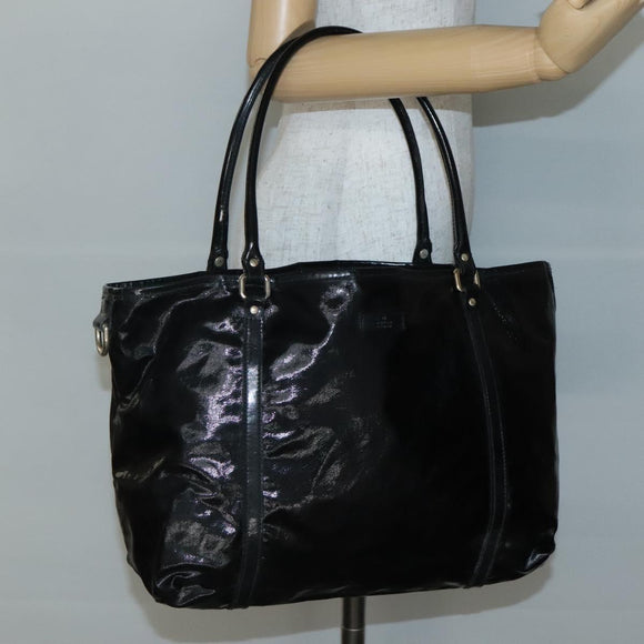 GUCCI Tote Bag Patent leather Black Gold 197953 Auth ep10681