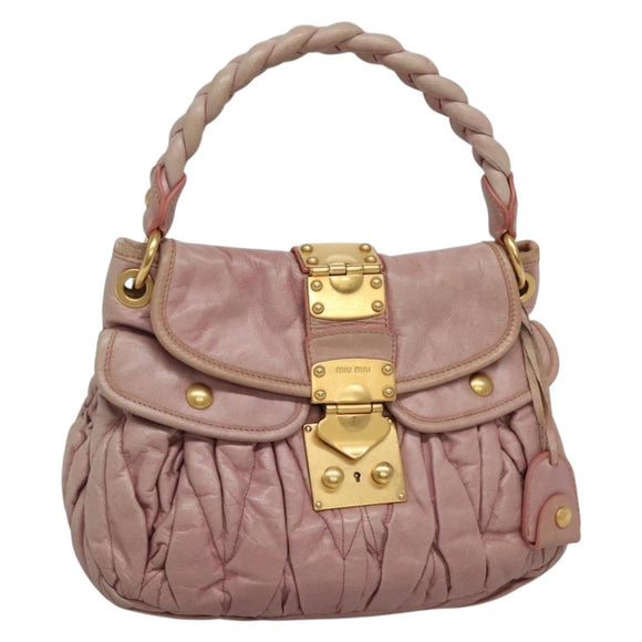 Miu Miu Matelasse Hand Bag Leather Purple Gold Auth ep10682