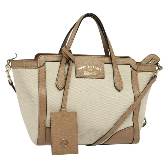 GUCCI Mini Swing Hand Bag Canvas 2way White Gold Auth ep10692