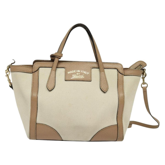 GUCCI Mini Swing Hand Bag Canvas 2way White Gold Auth ep10692