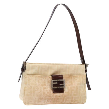 FENDI Zucca Canvas Mamma Baguette Shoulder Bag Beige Silver Auth ep10694