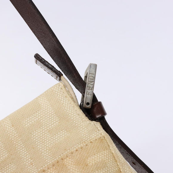 FENDI Zucca Canvas Mamma Baguette Shoulder Bag Beige Silver Auth ep10694