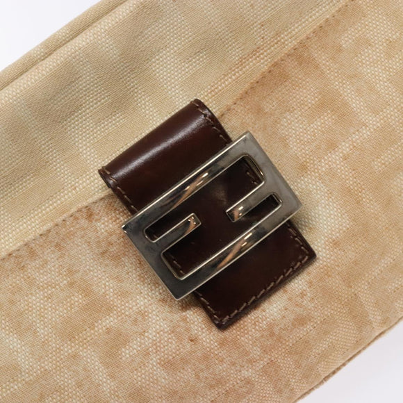 FENDI Zucca Canvas Mamma Baguette Shoulder Bag Beige Silver Auth ep10694