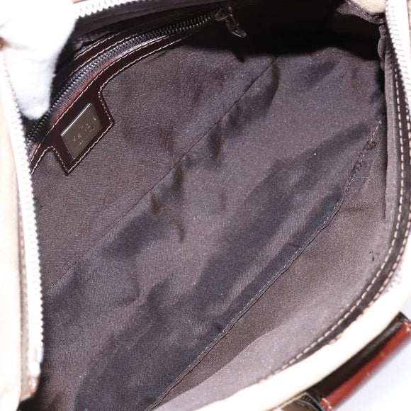 FENDI Zucca Canvas Mamma Baguette Shoulder Bag Beige Silver Auth ep10694