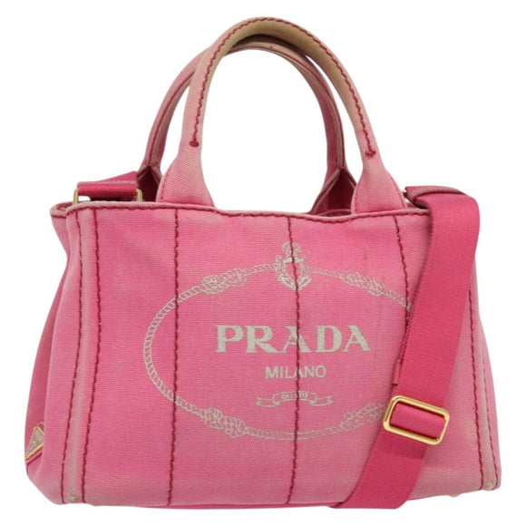 PRADA Canapa PM Hand Bag Canvas 2way Pink Gold Auth ep10705