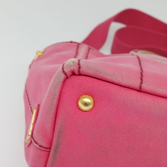 PRADA Canapa PM Hand Bag Canvas 2way Pink Gold Auth ep10705