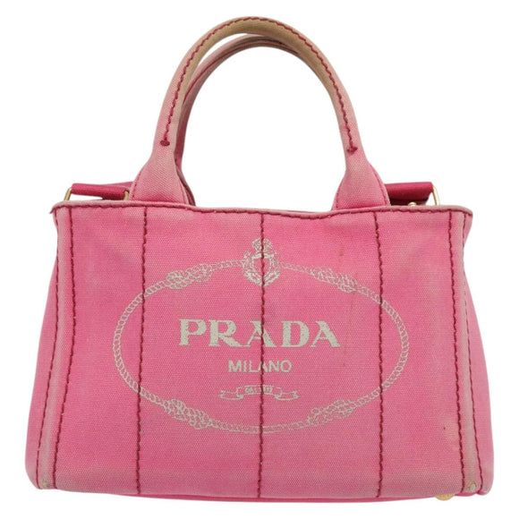 PRADA Canapa PM Hand Bag Canvas 2way Pink Gold Auth ep10705