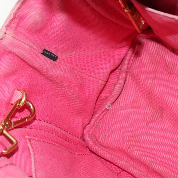 PRADA Canapa PM Hand Bag Canvas 2way Pink Gold Auth ep10705