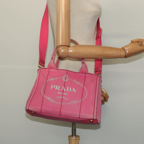 PRADA Canapa PM Hand Bag Canvas 2way Pink Gold Auth ep10705