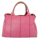 PRADA Canapa PM Hand Bag Canvas 2way Pink Gold Auth ep10705-2