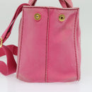 PRADA Canapa PM Hand Bag Canvas 2way Pink Gold Auth ep10705-3