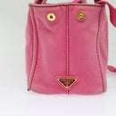 PRADA Canapa PM Hand Bag Canvas 2way Pink Gold Auth ep10705-4