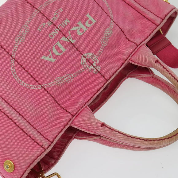 PRADA Canapa PM Hand Bag Canvas 2way Pink Gold Auth ep10705