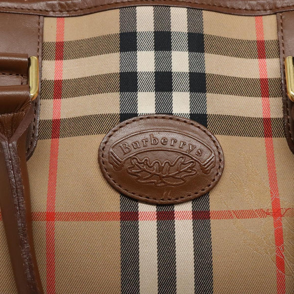 Burberrys Nova Check Hand Bag Canvas Beige Gold Auth ep10710