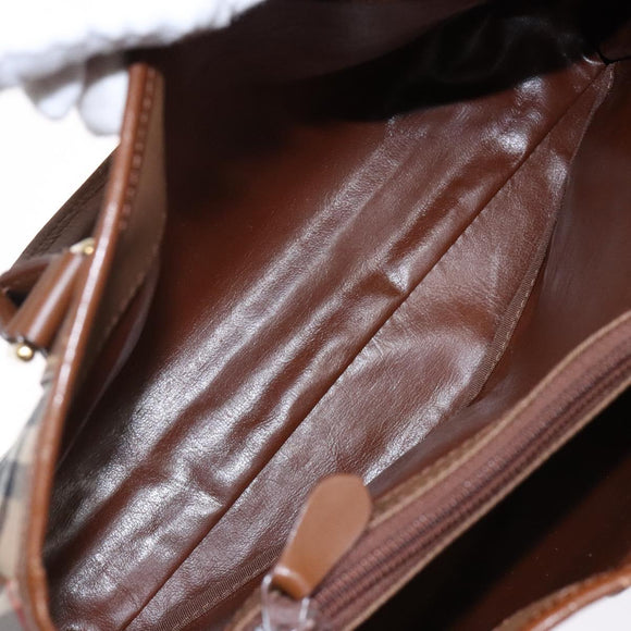 Burberrys Nova Check Hand Bag Canvas Beige Gold Auth ep10710