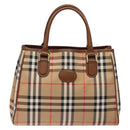 Burberrys Nova Check Hand Bag Canvas Beige Gold Auth ep10710-2