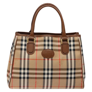 Burberrys Nova Check Hand Bag Canvas Beige Gold Auth ep10710 - 0