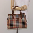 Burberrys Nova Check Hand Bag Canvas Beige Gold Auth ep10710-20
