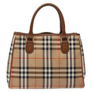 Burberrys Nova Check Hand Bag Canvas Beige Gold Auth ep10710-3