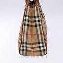 Burberrys Nova Check Hand Bag Canvas Beige Gold Auth ep10710-4