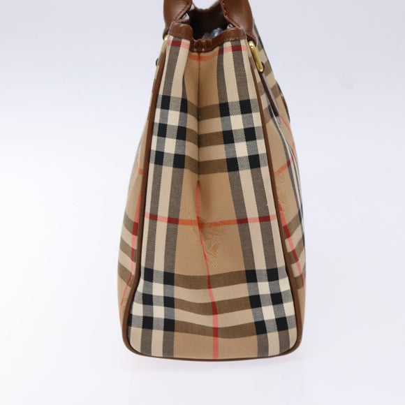Burberrys Nova Check Hand Bag Canvas Beige Gold Auth ep10710