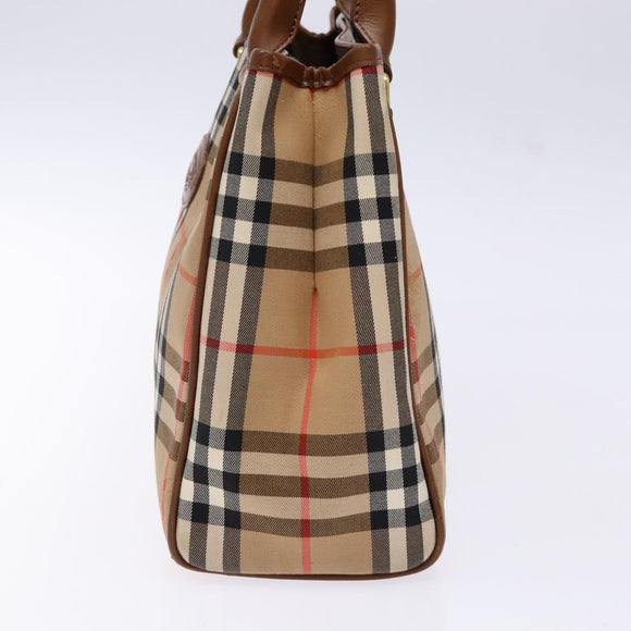 Burberrys Nova Check Hand Bag Canvas Beige Gold Auth ep10710