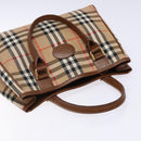 Burberrys Nova Check Hand Bag Canvas Beige Gold Auth ep10710-6