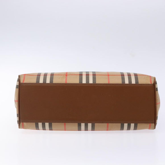 Burberrys Nova Check Hand Bag Canvas Beige Gold Auth ep10710