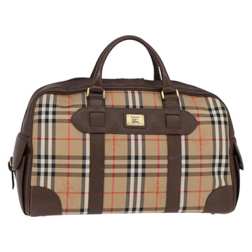 Burberrys Nova Check Boston Bag Canvas Beige Gold Auth ep10712