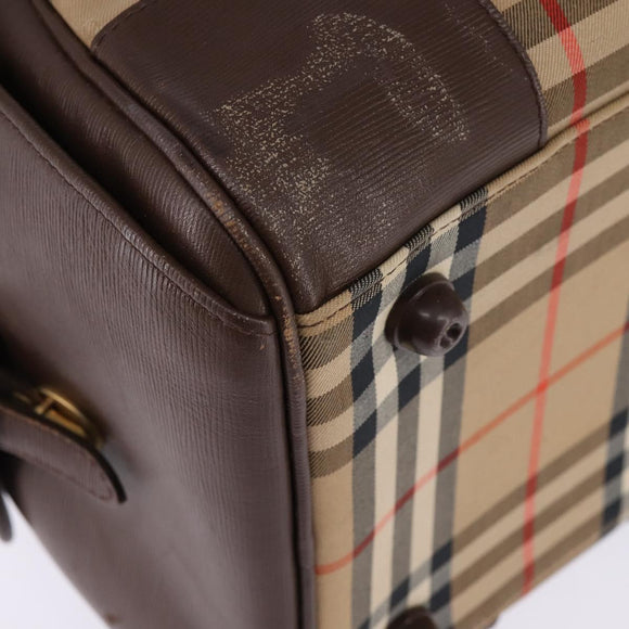 Burberrys Nova Check Boston Bag Canvas Beige Gold Auth ep10712