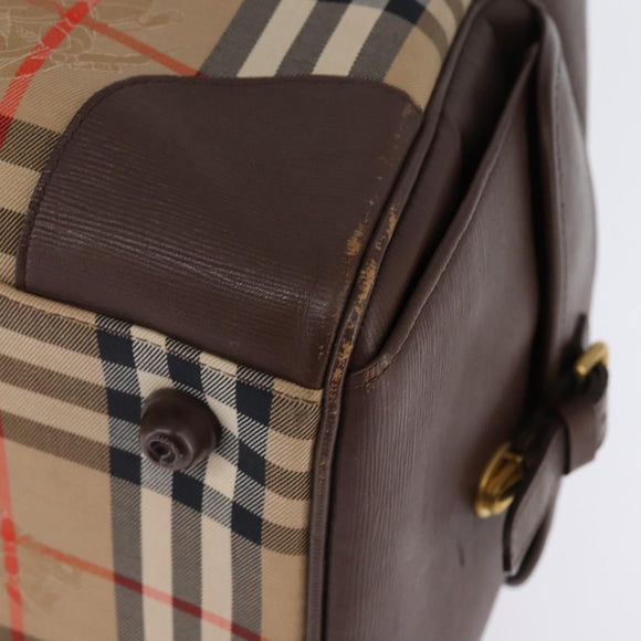 Burberrys Nova Check Boston Bag Canvas Beige Gold Auth ep10712