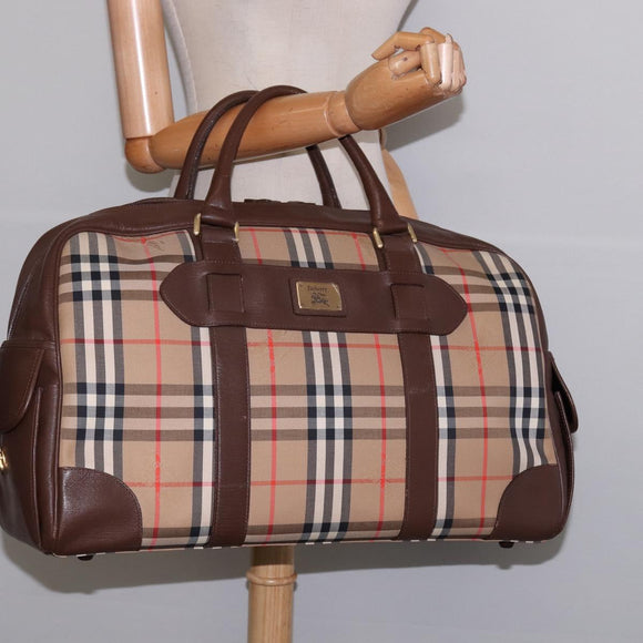 Burberrys Nova Check Boston Bag Canvas Beige Gold Auth ep10712