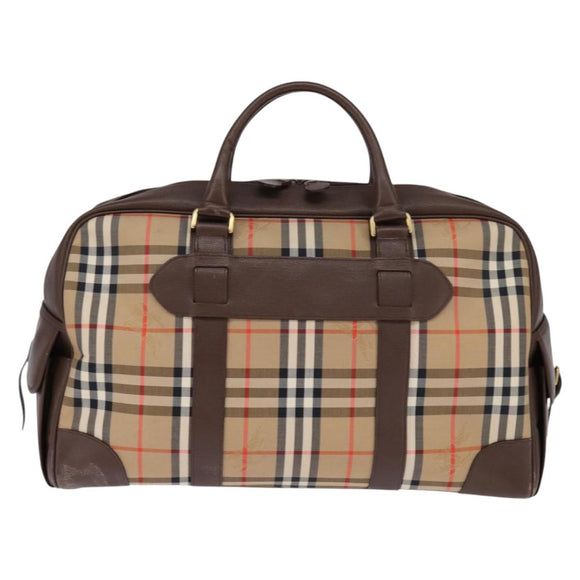 Burberrys Nova Check Boston Bag Canvas Beige Gold Auth ep10712