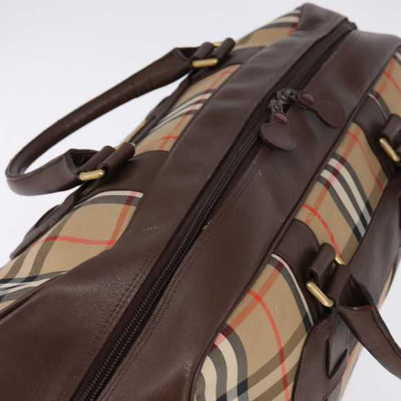 Burberrys Nova Check Boston Bag Canvas Beige Gold Auth ep10712