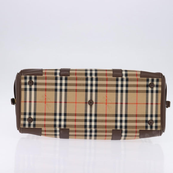 Burberrys Nova Check Boston Bag Canvas Beige Gold Auth ep10712