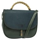 LOEWE Velazquez Hand Bag Leather 2way Green Gold Auth ep10716-1