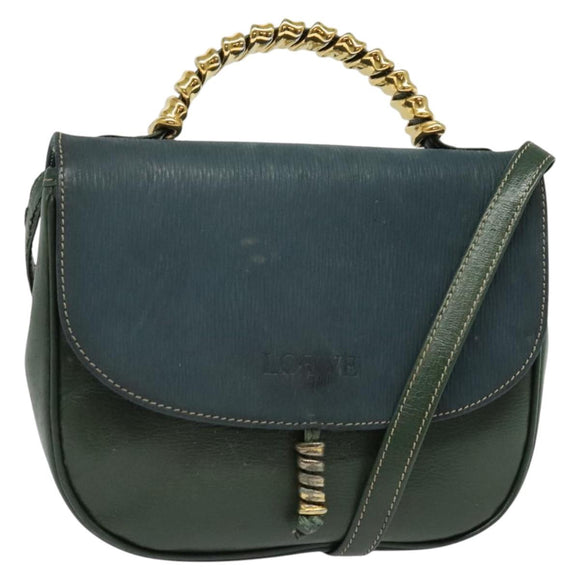 LOEWE Velazquez Hand Bag Leather 2way Green Gold Auth ep10716