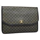 CELINE Macadam Canvas Clutch Bag PVC Navy Gold Auth ep10721-1