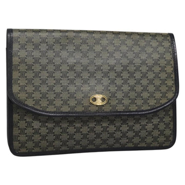 CELINE Macadam Canvas Clutch Bag PVC Navy Gold Auth ep10721