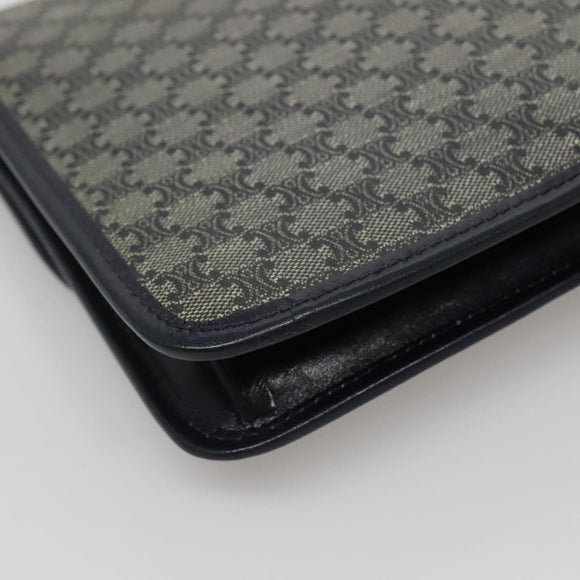 CELINE Macadam Canvas Clutch Bag PVC Navy Gold Auth ep10721