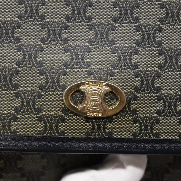 CELINE Macadam Canvas Clutch Bag PVC Navy Gold Auth ep10721