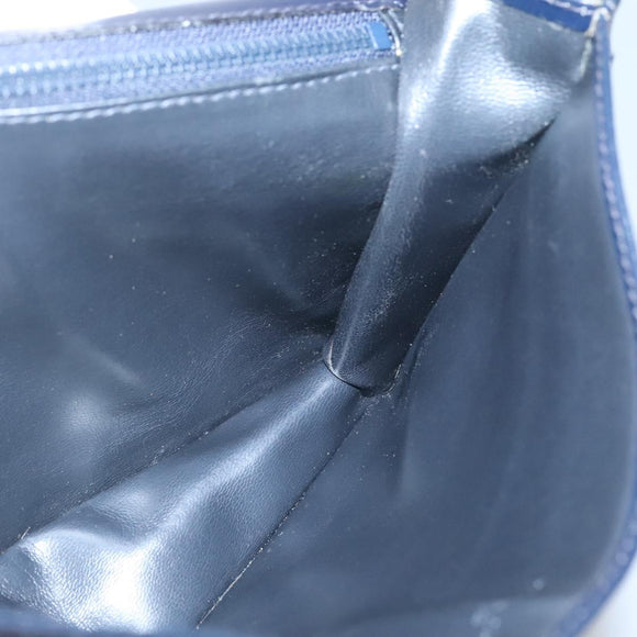 CELINE Macadam Canvas Clutch Bag PVC Navy Gold Auth ep10721