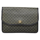 CELINE Macadam Canvas Clutch Bag PVC Navy Gold Auth ep10721-13