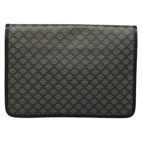 CELINE Macadam Canvas Clutch Bag PVC Navy Gold Auth ep10721